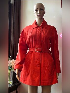 Vintage 70s St. Michaels Women's Red Belted Trench Coat